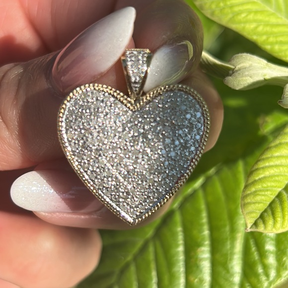 14K 2 Tone Large Diamond Heart Pendant - Picture 9 of 15
